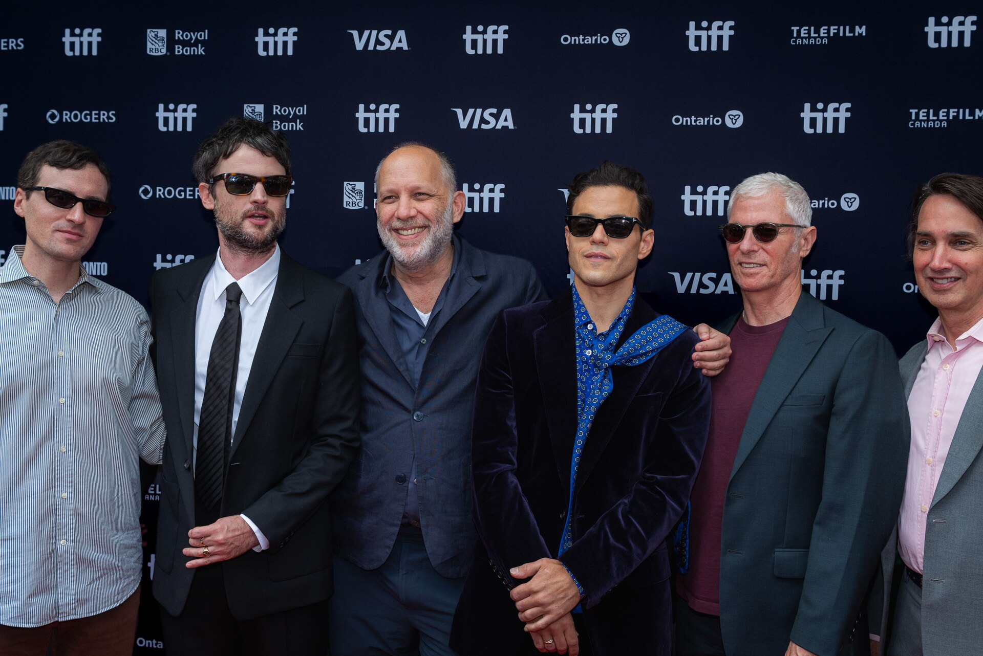 L-R) Mike Spreter, Tom Sturridge, Ira Sachs, Rami Malek, David Siegel and Scott McGehee attend the premiere of "The Man I Love" during TIFF 2026