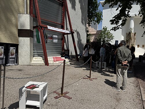 The Netherlands Pavilion at the 2026 Venice Biennale on strike May 8, 2026 to protest the inclusion of Israel in the art exhibit. Numerous pavilions closed for all or part of the day.