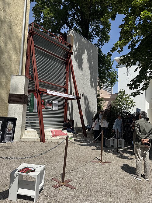 The Netherlands Pavilion at the 2026 Venice Biennale on strike May 8, 2026 to protest the inclusion of Israel in the art exhibit. Numerous pavilions closed for all or part of the day.