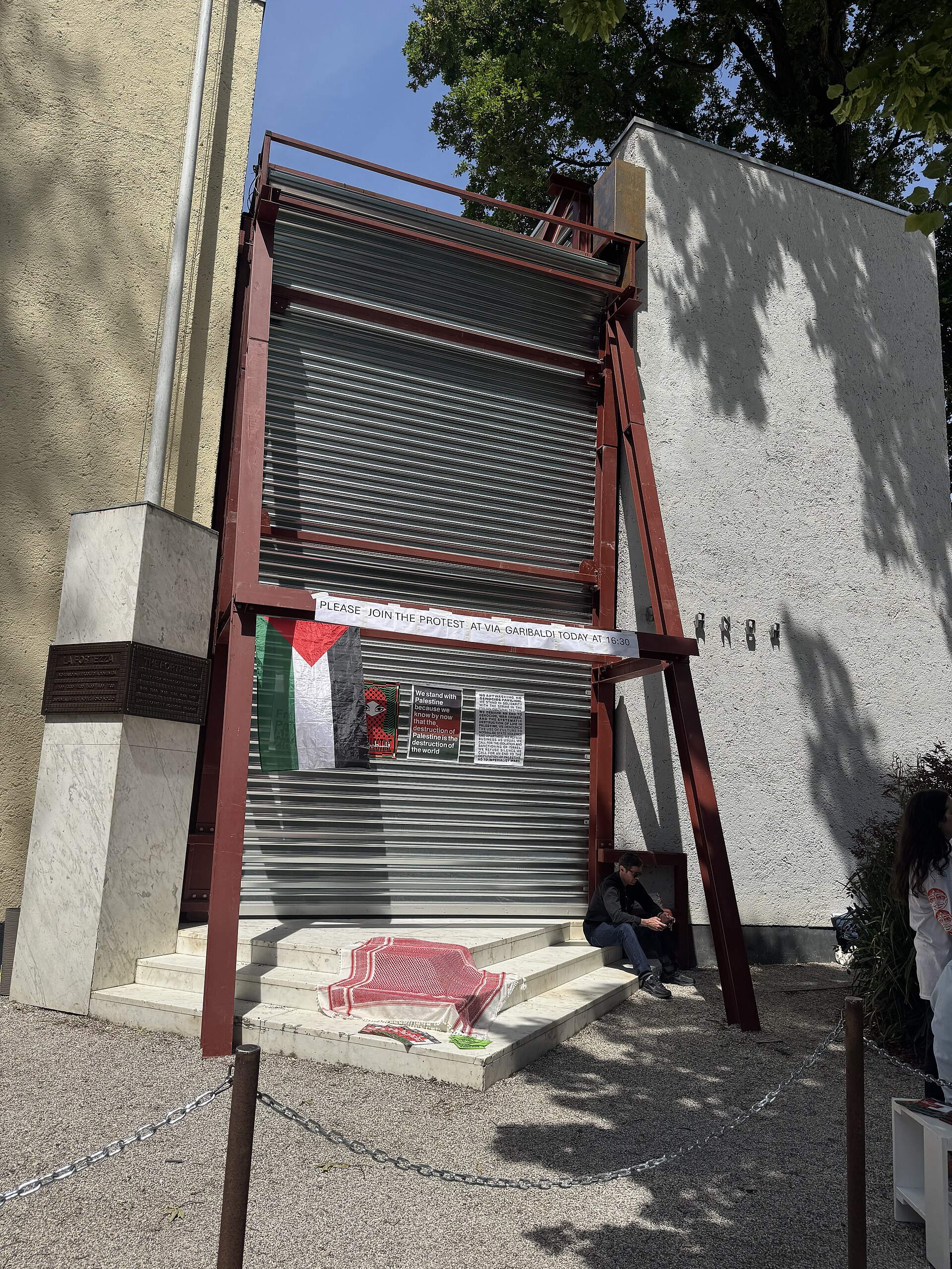 The Netherlands Pavilion at the 2026 Venice Biennale on strike May 8, 2026 to protest the inclusion of Israel in the art exhibit. Numerous pavilions closed for all or part of the day.
