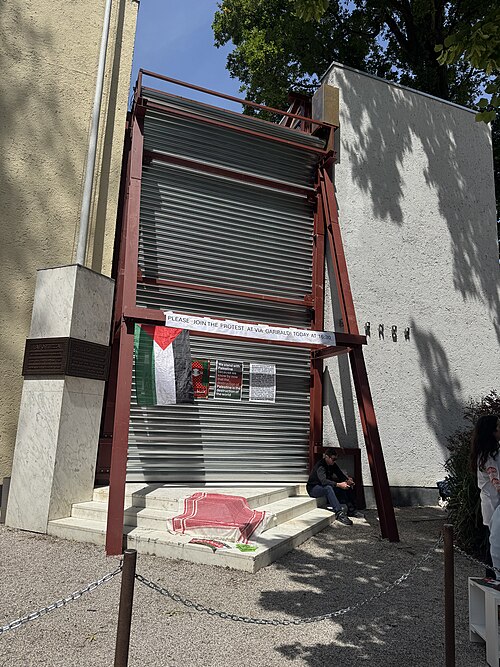 The Netherlands Pavilion at the 2026 Venice Biennale on strike May 8, 2026 to protest the inclusion of Israel in the art exhibit. Numerous pavilions closed for all or part of the day.