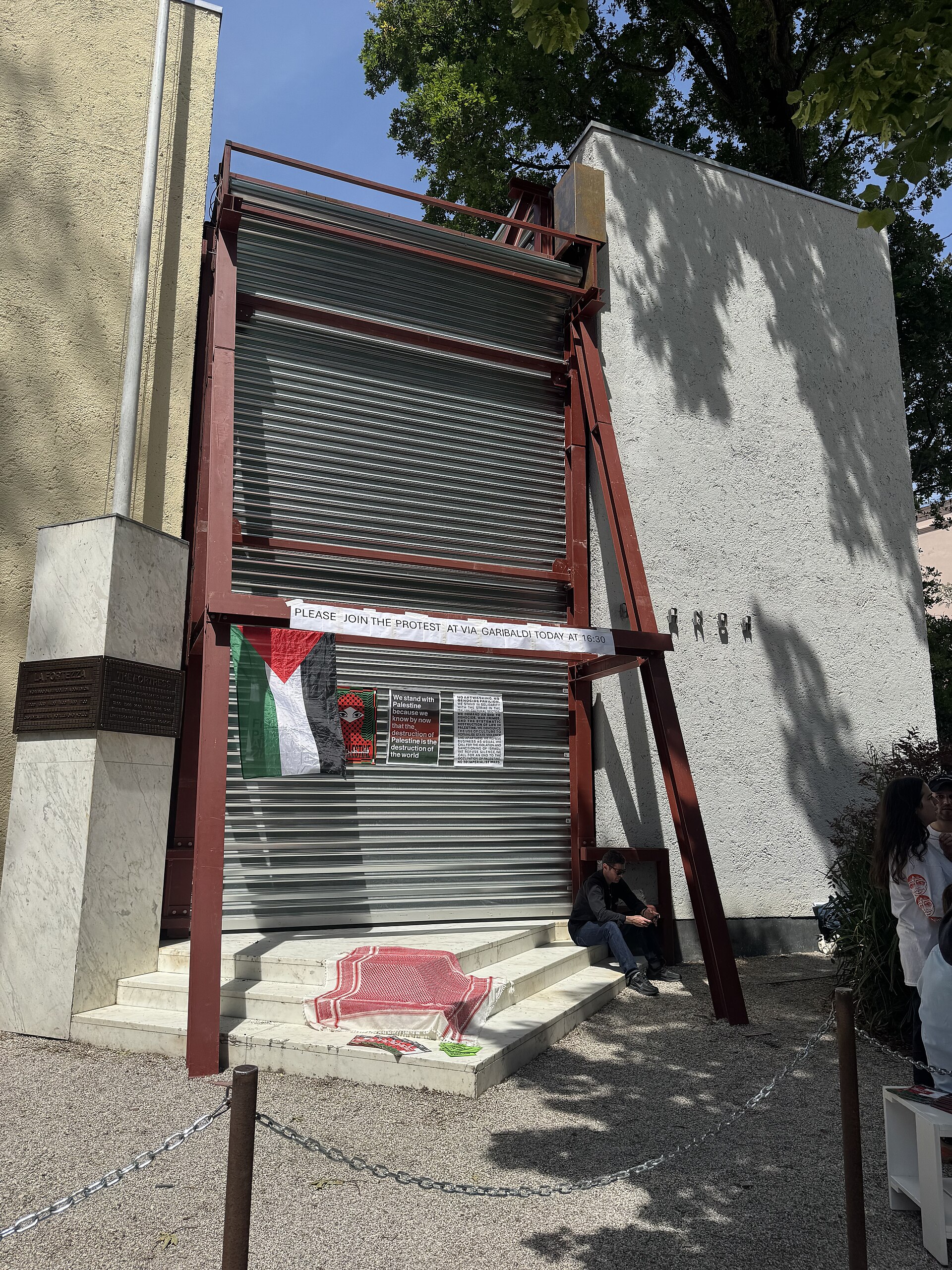 The Netherlands Pavilion at the 2026 Venice Biennale on strike May 8, 2026 to protest the inclusion of Israel in the art exhibit. Numerous pavilions closed for all or part of the day.