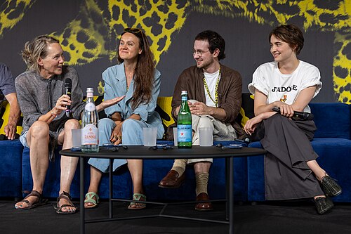 The delegation of I Rarely Wake Up Dreaming doing Q&A at the 2026 Locarno Film Festival