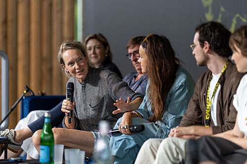The delegation of I Rarely Wake Up Dreaming doing Q&A at the 2026 Locarno Film Festival