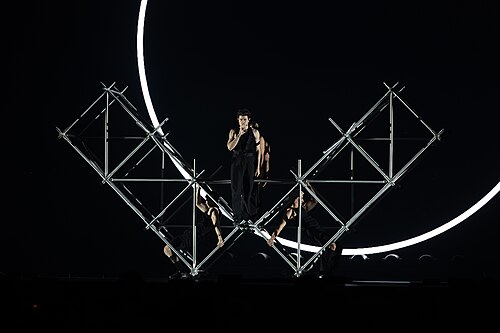 Theo Evan, representing Cyprus, performing at Eurovision 2025 in Basel, Switzerland.
