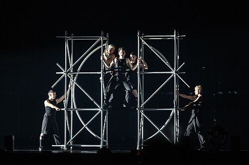 Theo Evan, representing Cyprus, performing at Eurovision 2025 in Basel, Switzerland.
