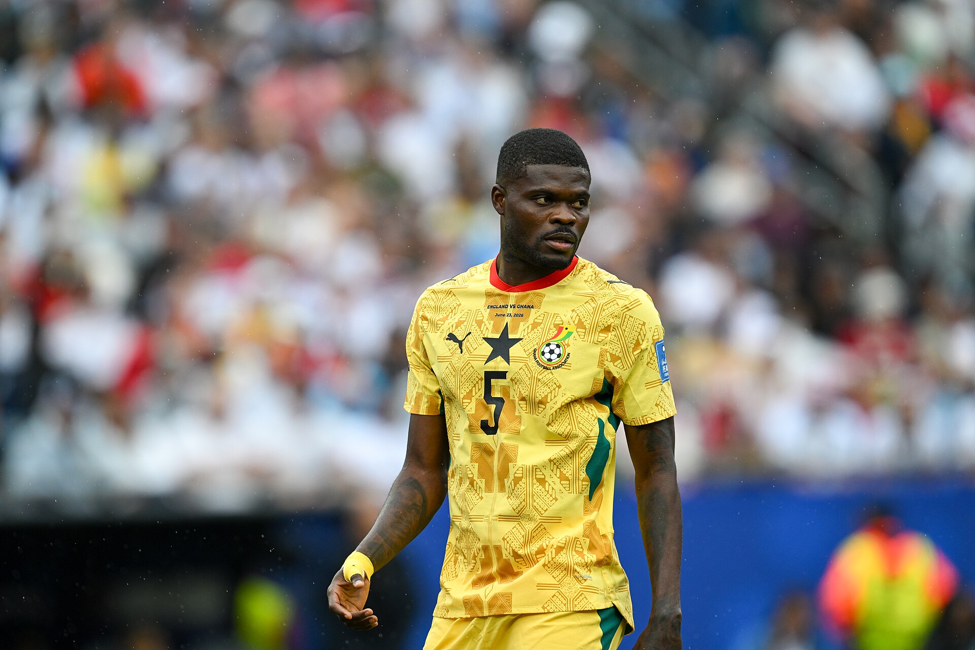 FOXBOROUGH, UNITED STATES - June 23: Thomas Partey #5 of Ghana during the FIFA World Cup 2026 Group L match between England and Ghana on June 23, 2026 Boston Stadium , Foxborough, Massachusetts
