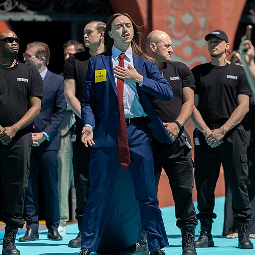 Tommy Cash, representing Estonia, on the Turquoise Carpet at Eurovision 2025 in Basel, Switzerland.