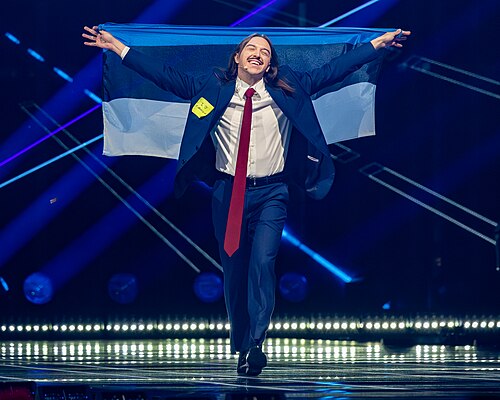 Tommy Cash, representing Estonia, performing at Eurovision 2025 in Basel, Switzerland.