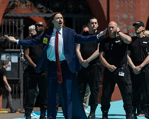 Tommy Cash, representing Estonia, on the Turquoise Carpet at Eurovision 2025 in Basel, Switzerland.