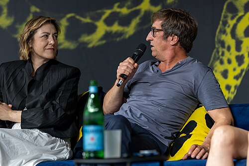 Uwe Schott and Natalia Libet at the Q&A for I Rarely Wake Up Dreaming at the 2026 Locarno Film Festival