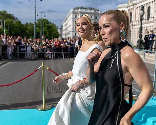 Vanilla Ninja representing Estonia on the Turquoise Carpet at the 2026 Eurovision Song Contest in Vienna