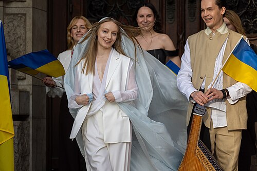 LELÉKA representing Ukraine on the Turquoise Carpet at the 2026 Eurovision Song Contest in Vienna