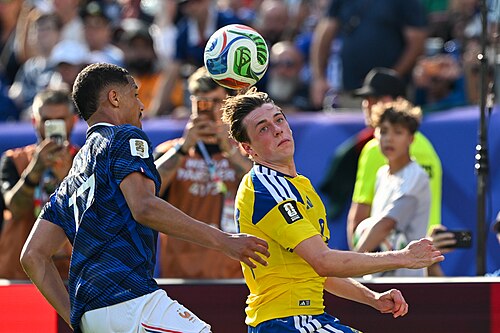 EAST RUTHERFORD, UNITED STATES - June 30: William Saliba #17 is in action against Elliot Stroud #24 of Sweden during the FIFA World Cup 2026 round of 32 match between France  and Sweden on June 30, 2026 MetLife Stadium, East Rutherford, New Jersey