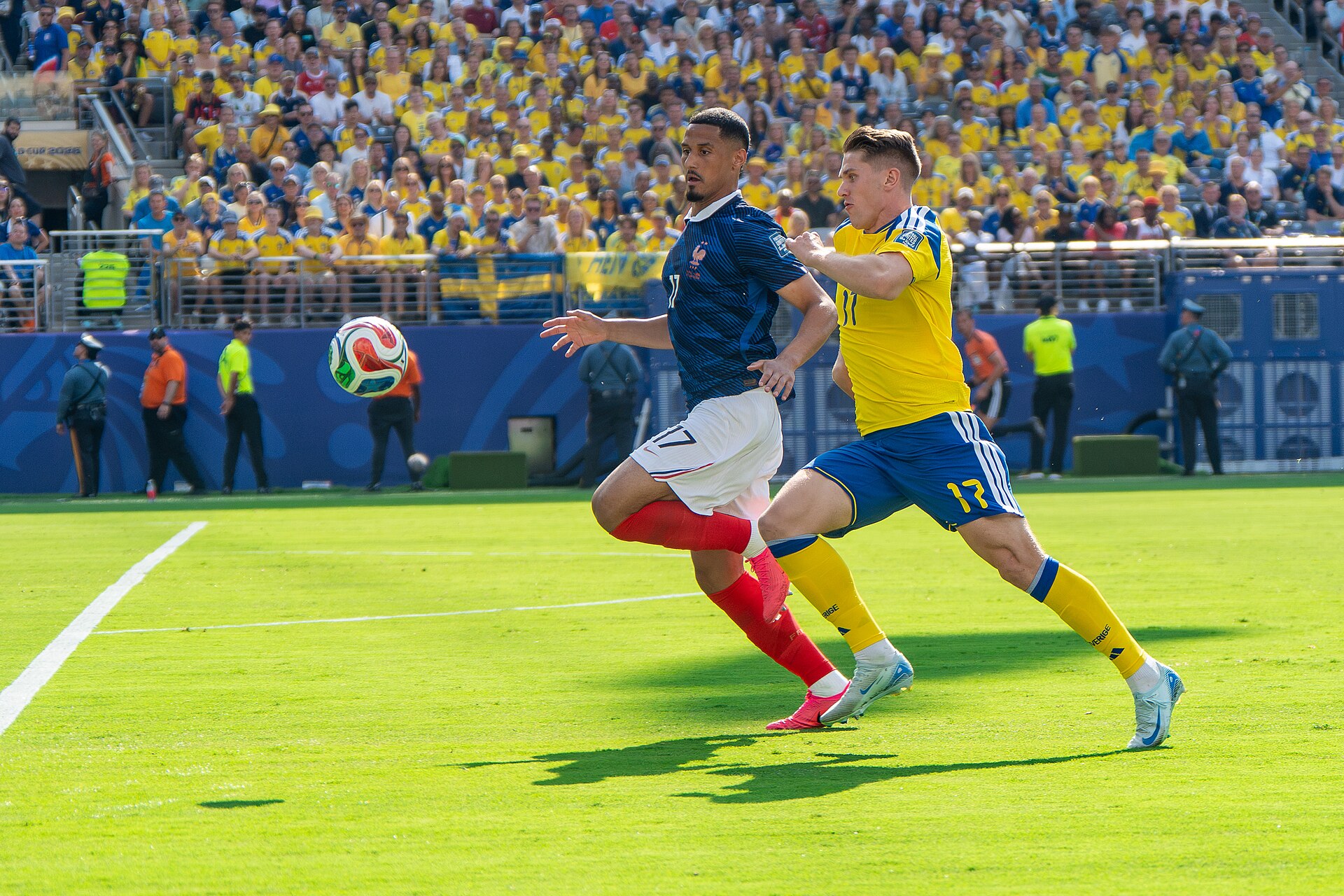 William Saliba Viktor Gyokeres during France v Sweden at the 2026 FIFA World Cup