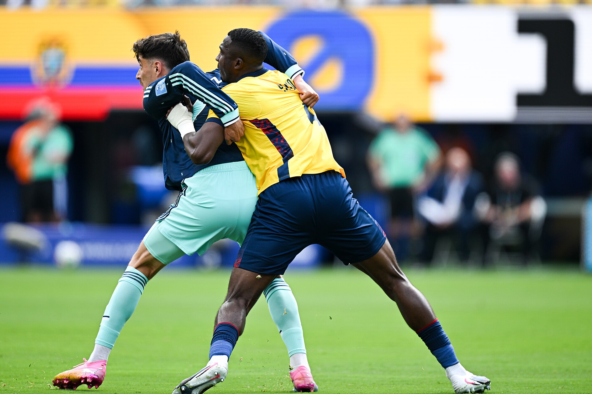 EAST RUTHERFORD, UNITED STATES - June 25: Kai Havertz #7 of Germany is in action against Willian Pacho #6 of Ecuador during the FIFA World Cup 2026 Group E match between Ecuador  and  Germany on June 25, 2026 MetLife Stadium, East Rutherford, New Jersey