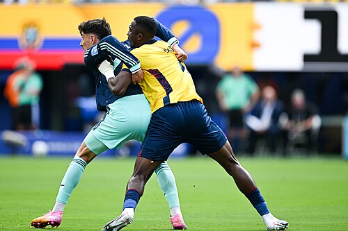 EAST RUTHERFORD, UNITED STATES - June 25: Kai Havertz #7 of Germany is in action against Willian Pacho #6 of Ecuador during the FIFA World Cup 2026 Group E match between Ecuador  and  Germany on June 25, 2026 MetLife Stadium, East Rutherford, New Jersey
