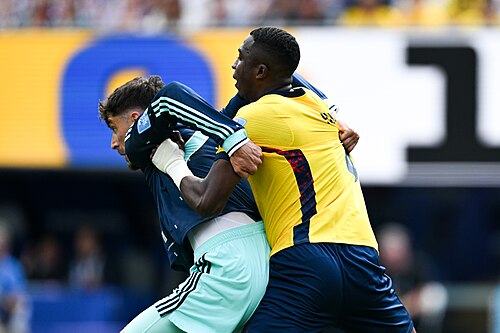 EAST RUTHERFORD, UNITED STATES - June 25: Kai Havertz #7 of Germany is in action against Willian Pacho #6 of Ecuador during the FIFA World Cup 2026 Group E match between Ecuador  and  Germany on June 25, 2026 MetLife Stadium, East Rutherford, New Jersey