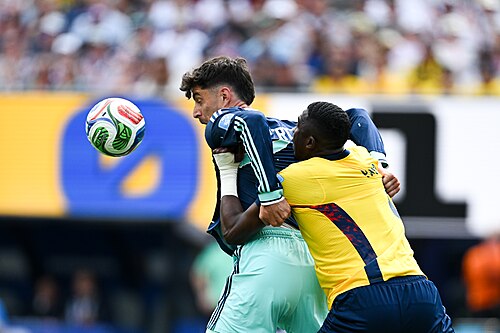 EAST RUTHERFORD, UNITED STATES - June 25: Kai Havertz #7 of Germany is in action against Willian Pacho #6 of Ecuador during the FIFA World Cup 2026 Group E match between Ecuador  and  Germany on June 25, 2026 MetLife Stadium, East Rutherford, New Jersey