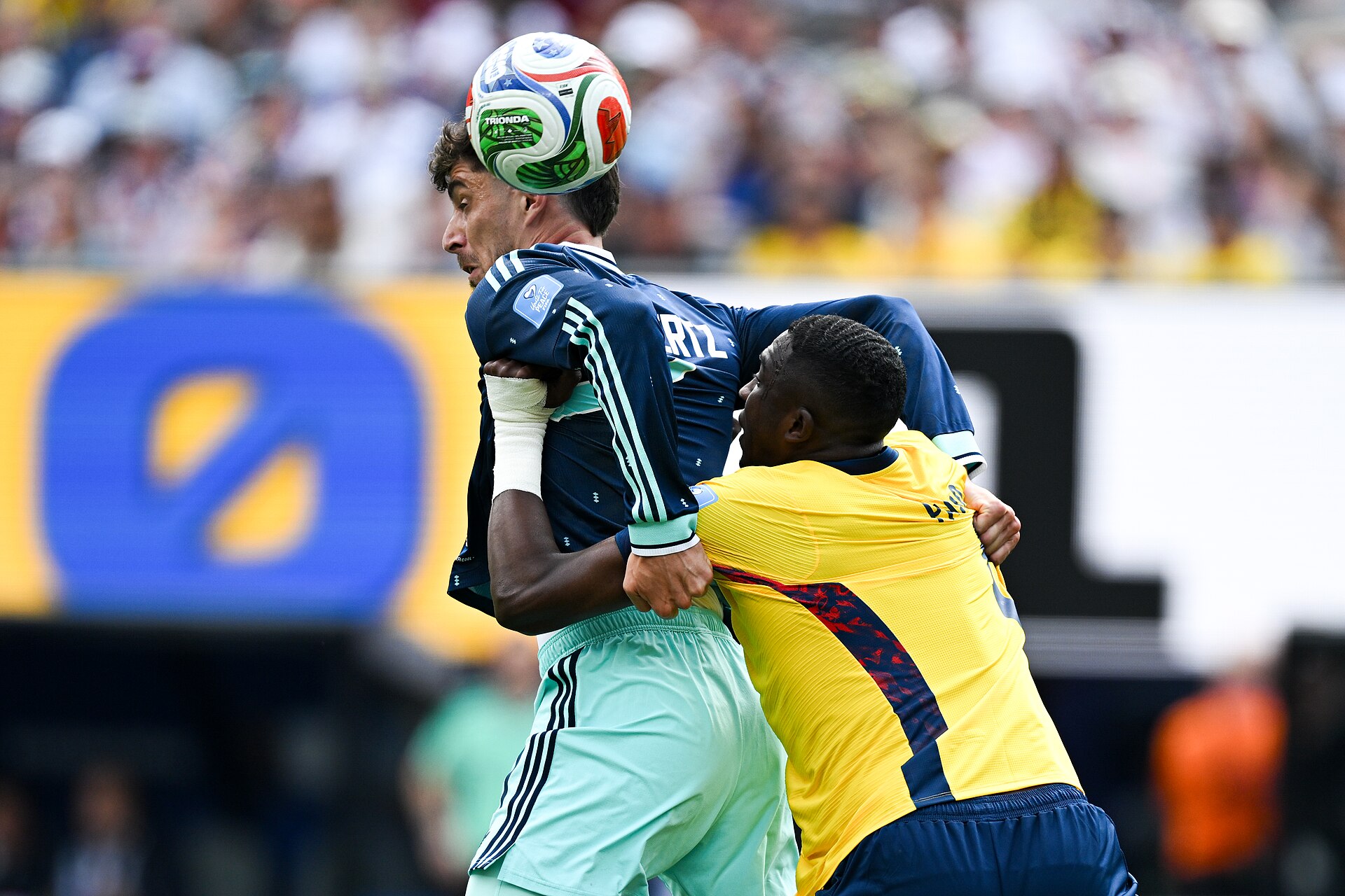 EAST RUTHERFORD, UNITED STATES - June 25: Kai Havertz #7 of Germany is in action against Willian Pacho #6 of Ecuador during the FIFA World Cup 2026 Group E match between Ecuador  and  Germany on June 25, 2026 MetLife Stadium, East Rutherford, New Jersey