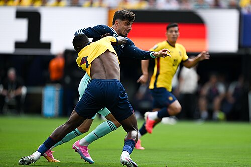 EAST RUTHERFORD, UNITED STATES - June 25: Kai Havertz #7 of Germany is in action against Willian Pacho #6 of Ecuador during the FIFA World Cup 2026 Group E match between Ecuador  and  Germany on June 25, 2026 MetLife Stadium, East Rutherford, New Jersey