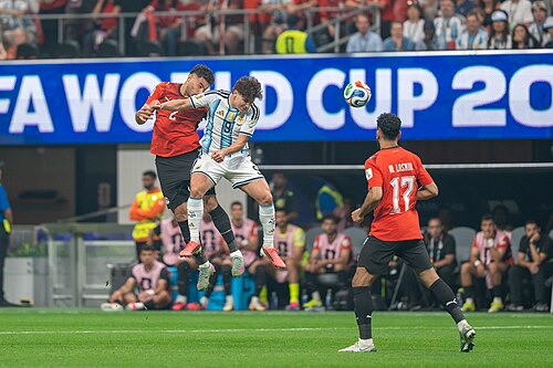 Yasser Ibrahim Julian Alvarez during Argentina v Egypt at the 2026 FIFA World Cup