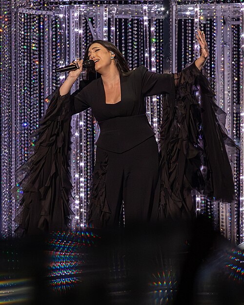 Yuval Raphael, representing Israel, performing at Eurovision 2025 in Basel, Switzerland.