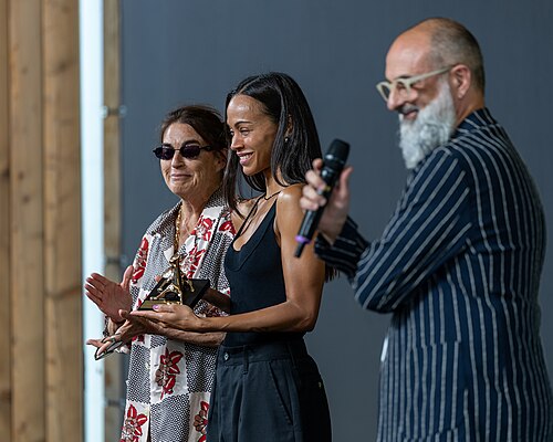 Zoe Saldaña gives a talk at the 2026 Locarno Film Festival